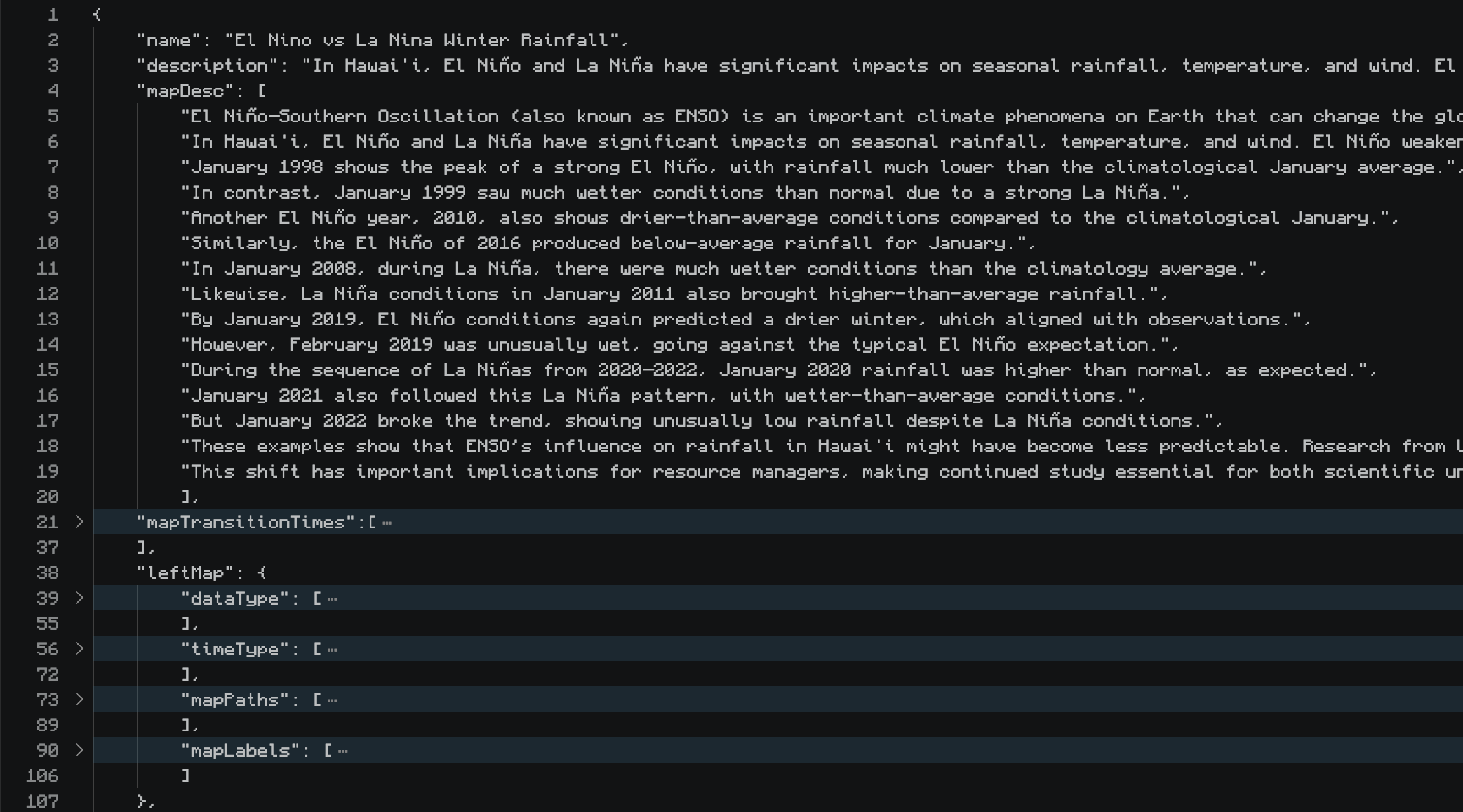 JSON output example